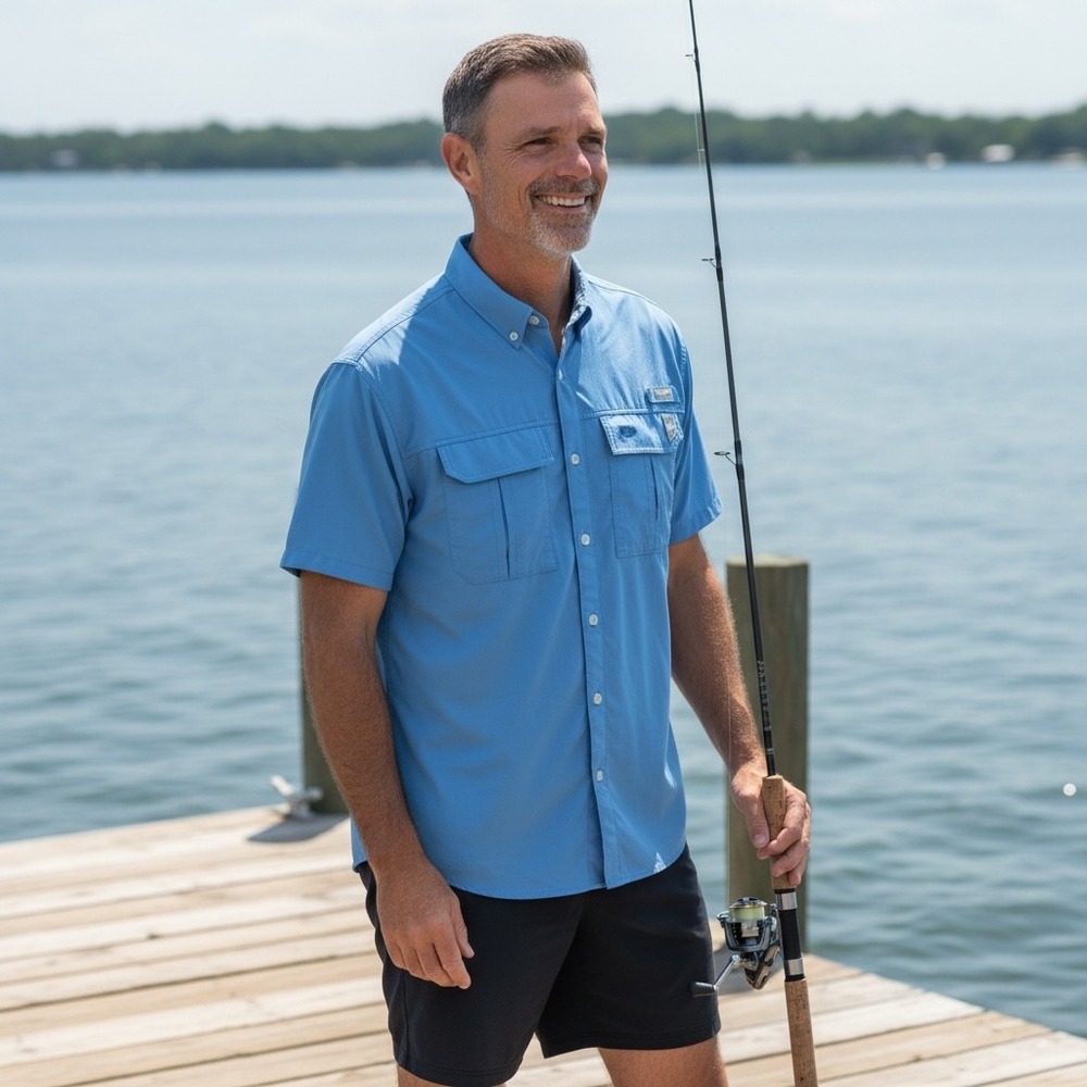 Huk Mens Blue Short Sleeve Button Down Vented Fishing Shirt H1500182 Size S
